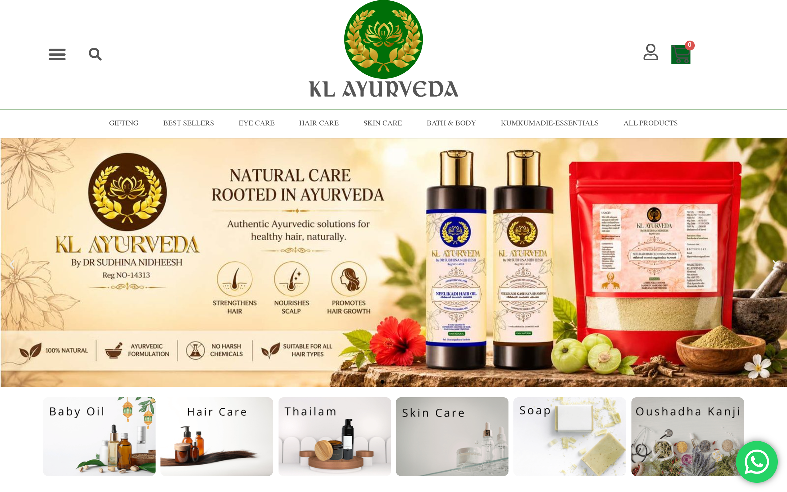 KL Ayurvedha Homepage Screenshot
